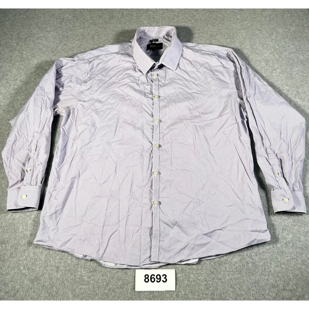 Awearness Kenneth Cole Dress Shirt Mens 18.5 White Purple Printed Slim Fit
